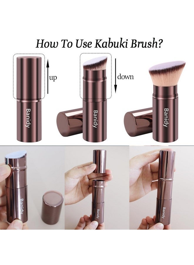 Banidy Makeup Brush Kabuki Face Brushes Retractable Travel Blush Kabuki Brush Portable Flawless for Foundation, Powder Blush, Bronzer, Buffing, Liquid, Cream, Cruelty Free with Cover(Brown) - Image 2