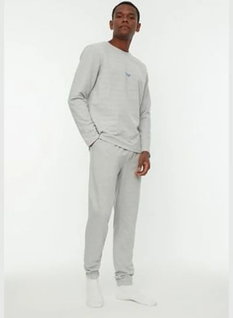 trendyol Men's Gray Regular Fit Printed Knitted Pajamas Set