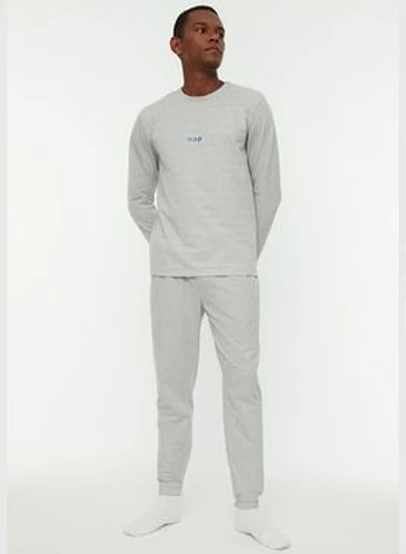 trendyol Men's Gray Regular Fit Printed Knitted Pajamas Set