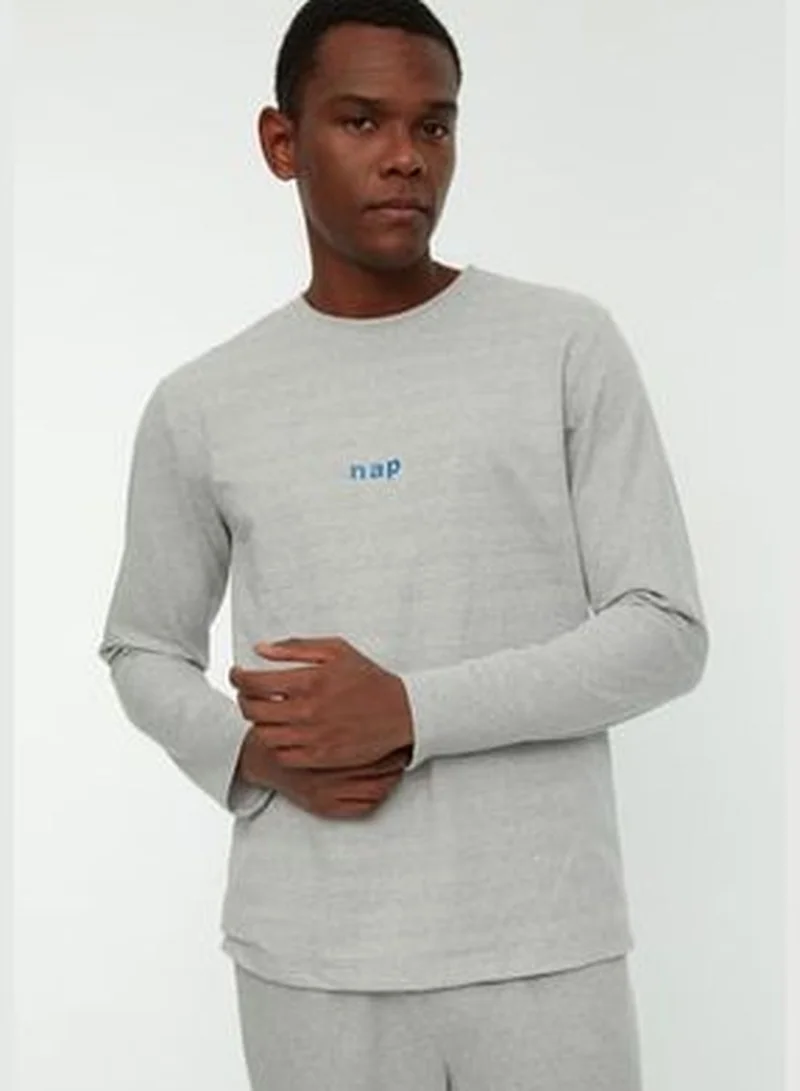 trendyol Men's Gray Regular Fit Printed Knitted Pajamas Set