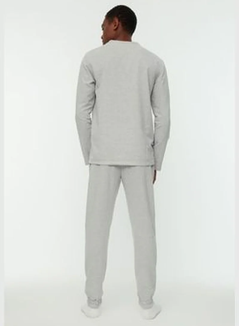 trendyol Men's Gray Regular Fit Printed Knitted Pajamas Set