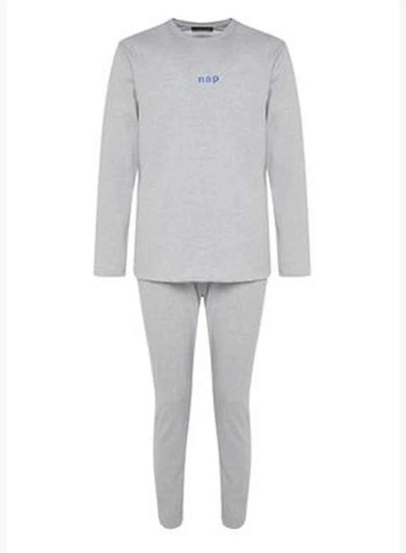 trendyol Men's Gray Regular Fit Printed Knitted Pajamas Set