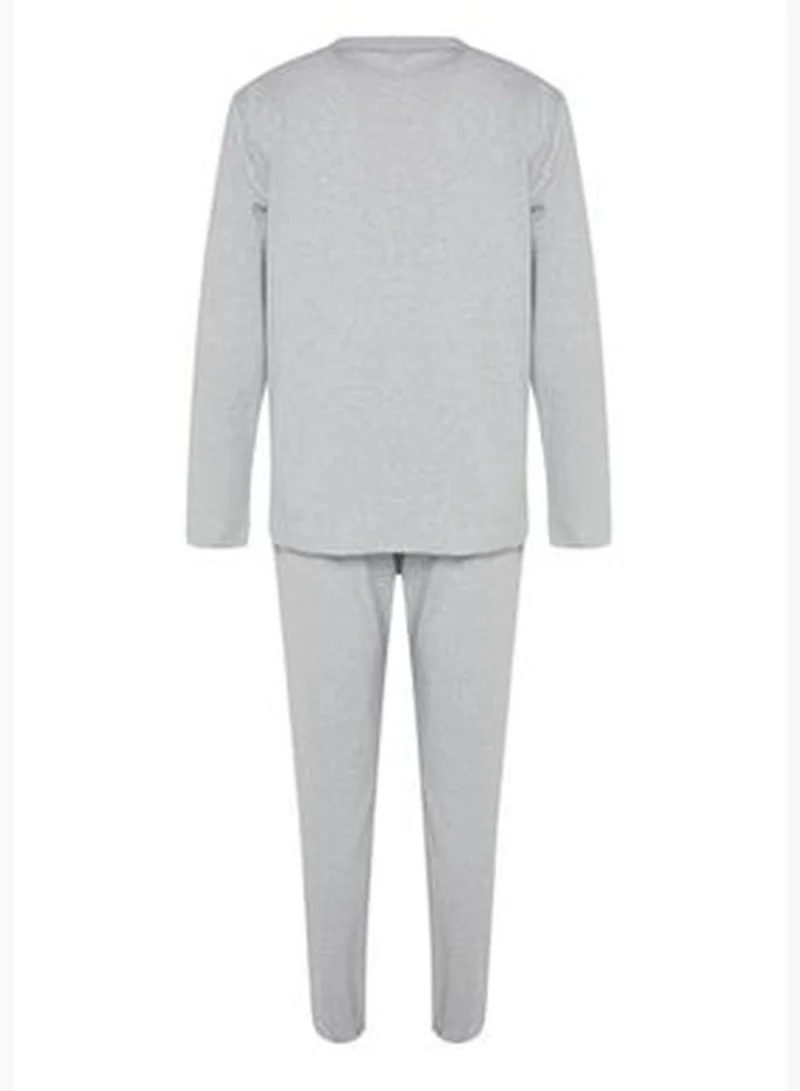 trendyol Men's Gray Regular Fit Printed Knitted Pajamas Set