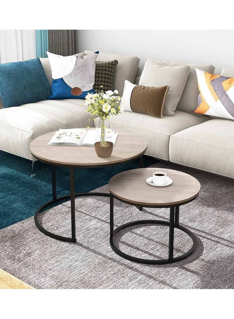 AGD Set of 2 Coffee Tables Side Table Snack Table For Living Room And Bedroom - Image 1