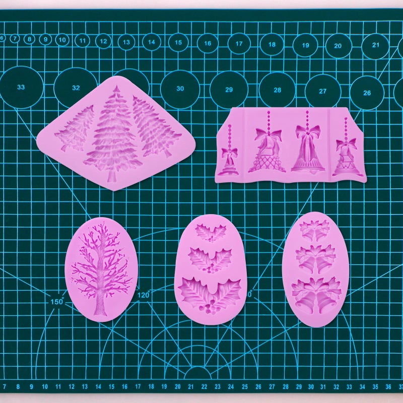 acvcatto Pine Tree Silicone Mold  Christmas Bells Fondant Molds  Holly Leaves Chocolate Baking Mold for Christmas Theme Cake Decoration Cupcake Topper Candy Sugar Craft Gum Paste Clay Resin - Image 4
