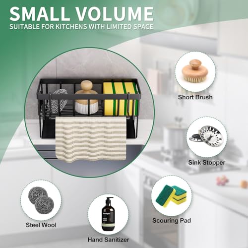 PEGACORN Sink Caddy Sponge Holder With Hook for Rag and Self Drain Tray, Rustproof Kitchen Organizer, Soap Dispenser Storage Accessories (With Napkin Holder) - Image 5