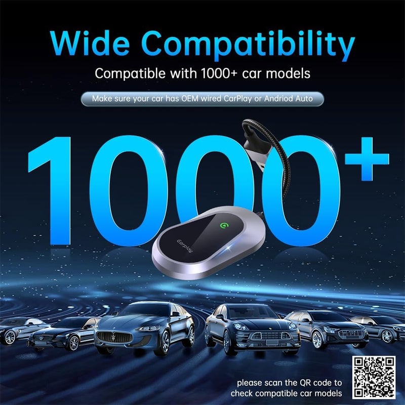 Luckam محول وايرلس 2 في 1 لسيارات كار بلاي وأندرويد أوتو، واي فاي مزدوج النطاق 5GHz وبلوتوث، متوافق مع أكثر من 1000 طراز سيارة (2016+)، توصيل وتشغيل لتجربة سلسة مع كار بلاي وأندرويد أوتو. - Image 4