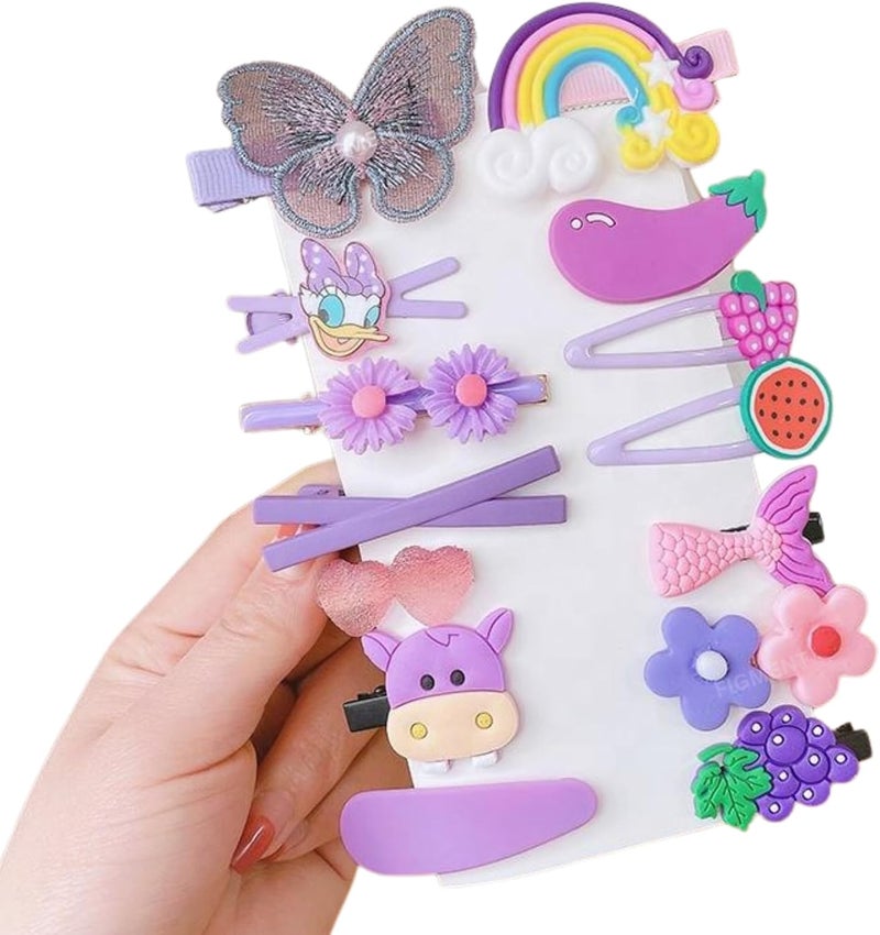 FIgment Hair Clip -Cute Fruit Cartoon Animal Shape Hair Clip Pins Set for Baby Girls, Little Girl Clip Set Hair Stuff Kids Accessory, Flower Candy, Fruits Rainbow, Butterflies for Hairstyles (Purple) - Image 1