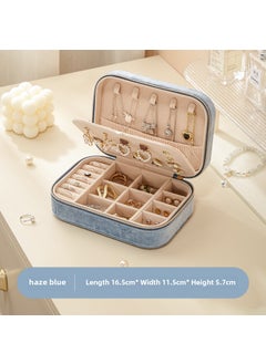 Double Layer Velvet Jewelry Box Organizer for Princess Light Blue