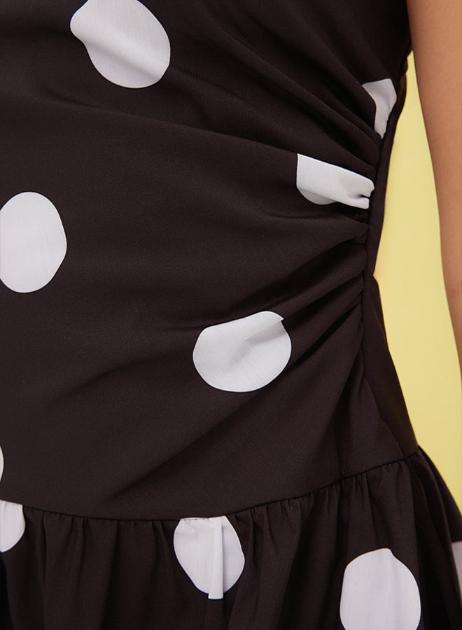 trendyol Black-White Polka Dot Poplin Woven Wedding/Wedding Stylish Evening Dress - Image 4