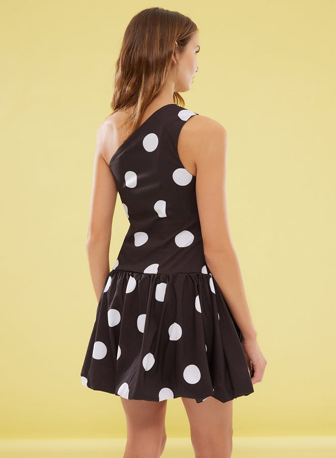 trendyol Black-White Polka Dot Poplin Woven Wedding/Wedding Stylish Evening Dress - Image 5