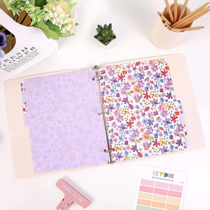 Skydue 8 Tab Binder Dividers with Tabs, Thick Plastic Dividers for 3 Ring Binder, Letter Size, Tear-Resistant File Organizers, Purplefloral - Image 3