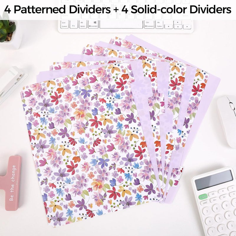 Skydue 8 Tab Binder Dividers with Tabs, Thick Plastic Dividers for 3 Ring Binder, Letter Size, Tear-Resistant File Organizers, Purplefloral - Image 2