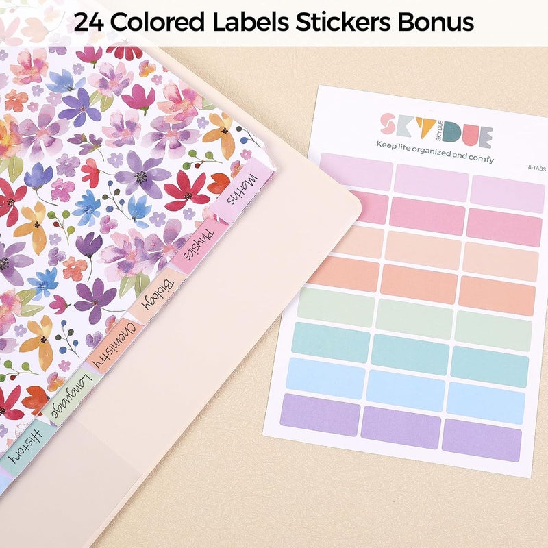 Skydue 8 Tab Binder Dividers with Tabs, Thick Plastic Dividers for 3 Ring Binder, Letter Size, Tear-Resistant File Organizers, Purplefloral - Image 5