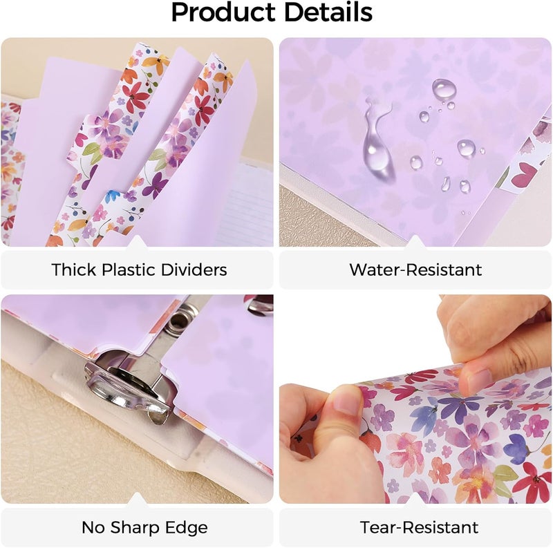 Skydue 8 Tab Binder Dividers with Tabs, Thick Plastic Dividers for 3 Ring Binder, Letter Size, Tear-Resistant File Organizers, Purplefloral - Image 4