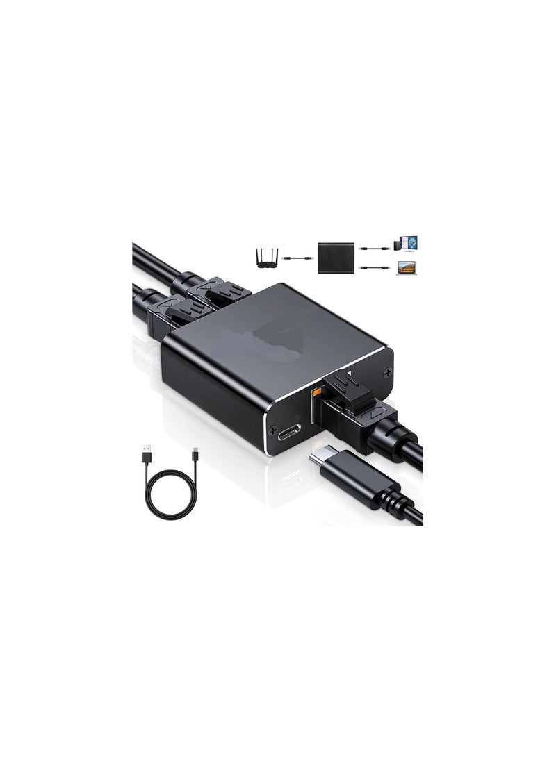 Generic Ethernet Splitter 1 to 2, RJ45 1000Mbps, USB Powered Network Adapter, Compatible with Cat5/6/7/8 Cables, Supports Two Devices Simultaneously 