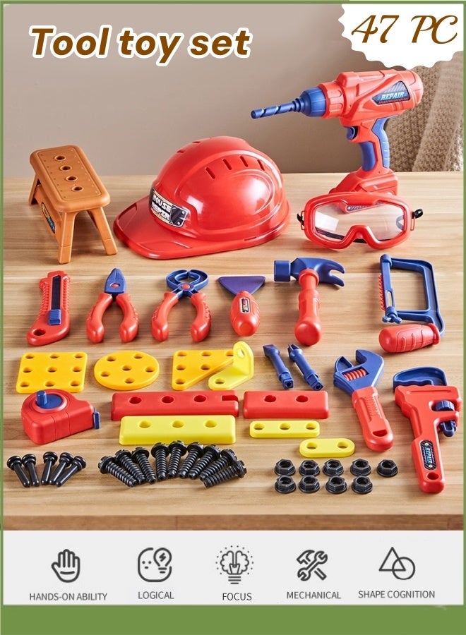 Kids Tool Set – 47 Pcs Toddler Tool Set With Goggles  Electronic Toy Drill, Pretend Play Kids Toys, Toy Construction Tools For Kids Ages 3,4,5,6,7,8 Years Old (47pcs) - Image 1