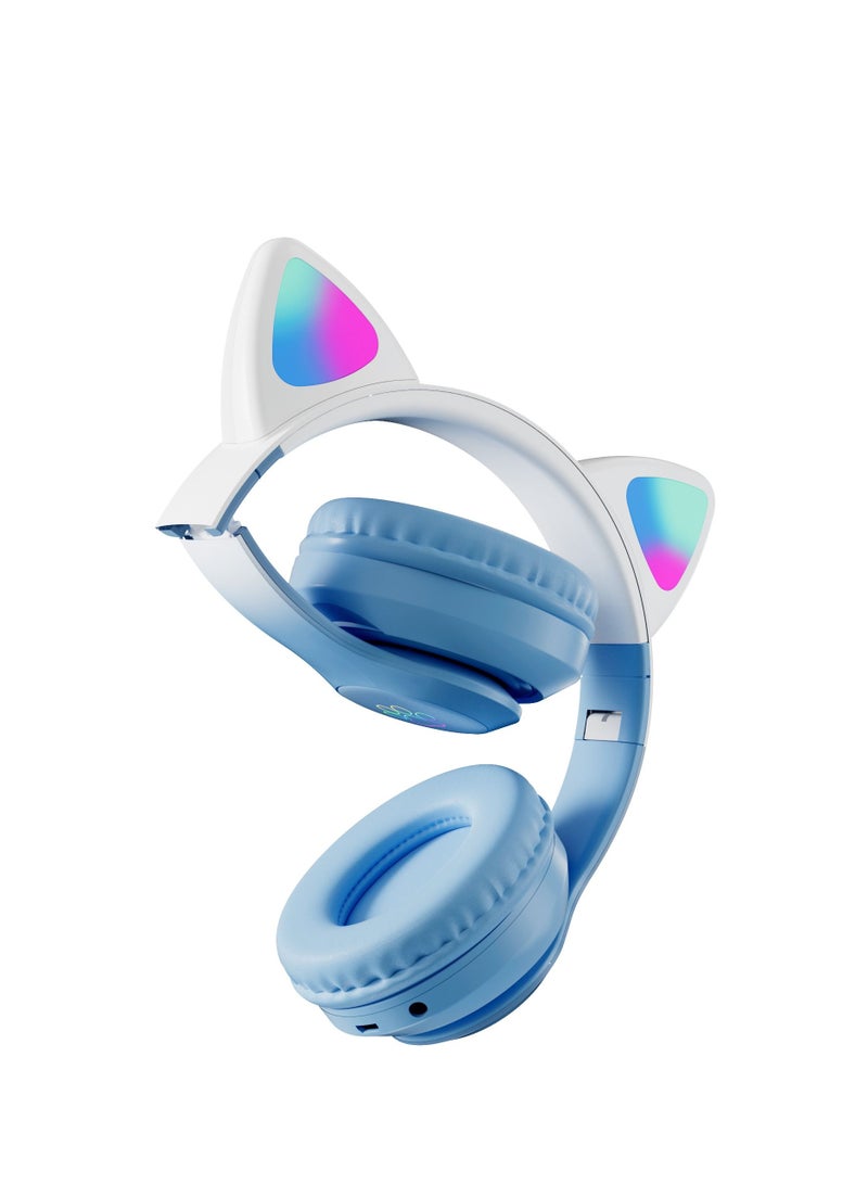GULFLINK 400mah Cat Ear Bluetooth Headset Flashing Light 5.0 Wireless Sports and Leisure Headset Bluetooth Headphones Blue - Image 2