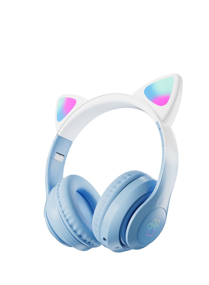 GULFLINK 400mah Cat Ear Bluetooth Headset Flashing Light 5.0 Wireless Sports and Leisure Headset Bluetooth Headphones Blue - Image 5