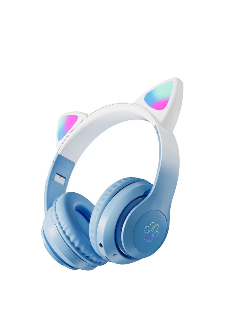 GULFLINK 400mah Cat Ear Bluetooth Headset Flashing Light 5.0 Wireless Sports and Leisure Headset Bluetooth Headphones Blue - Image 1