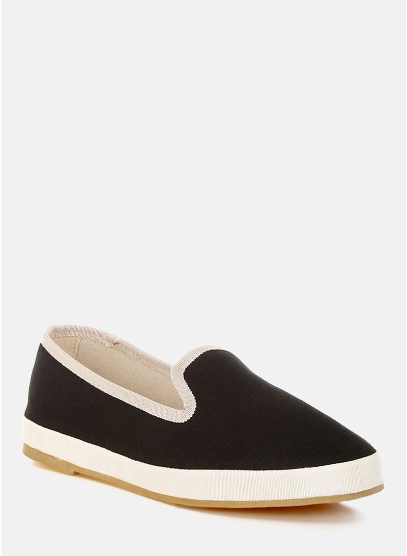 London Rag Round Toe Canvas Slip-On Loafers in Black - Image 3