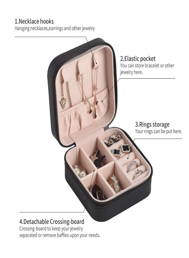 Global Impex Mini Jewelry Travel Organizer Storage Box with Dividers Container for Rings, Earrings & Necklaces | Perfectly Sized for Organizing Your Favorite Accessories (Black) - Image 4