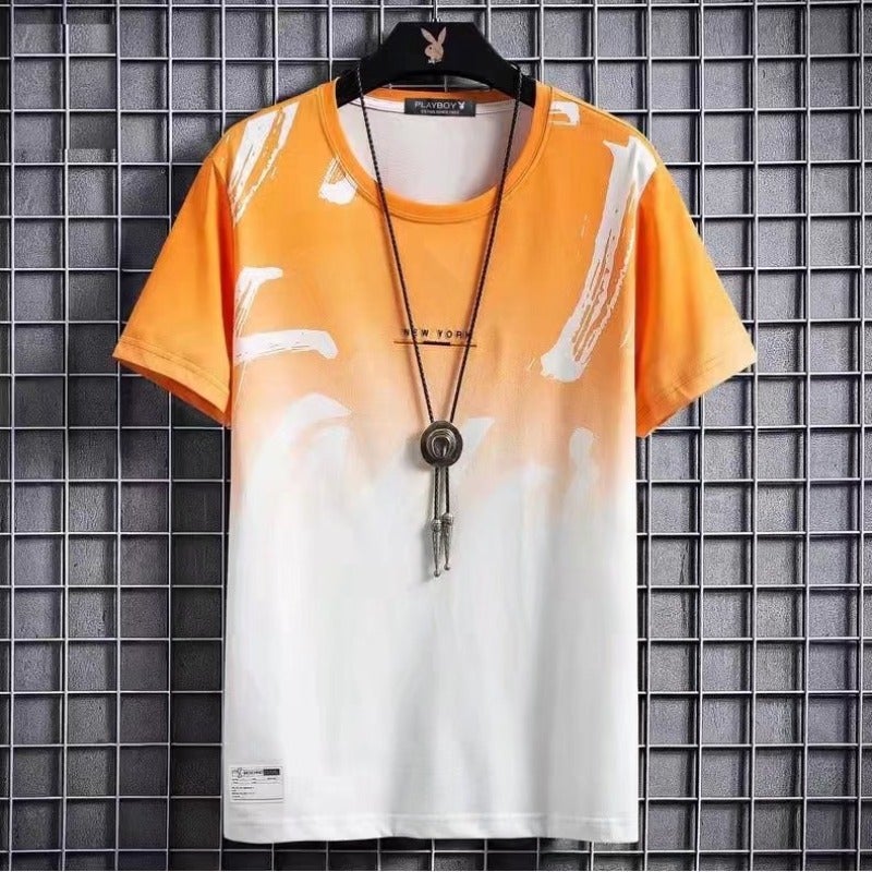 Color Matching Short-sleeved T-shirt Men's All-match Fashionable Brand Crew Neck Gradient Printed T-shirt Lazy Fashion Urban ins Summer - Image 2