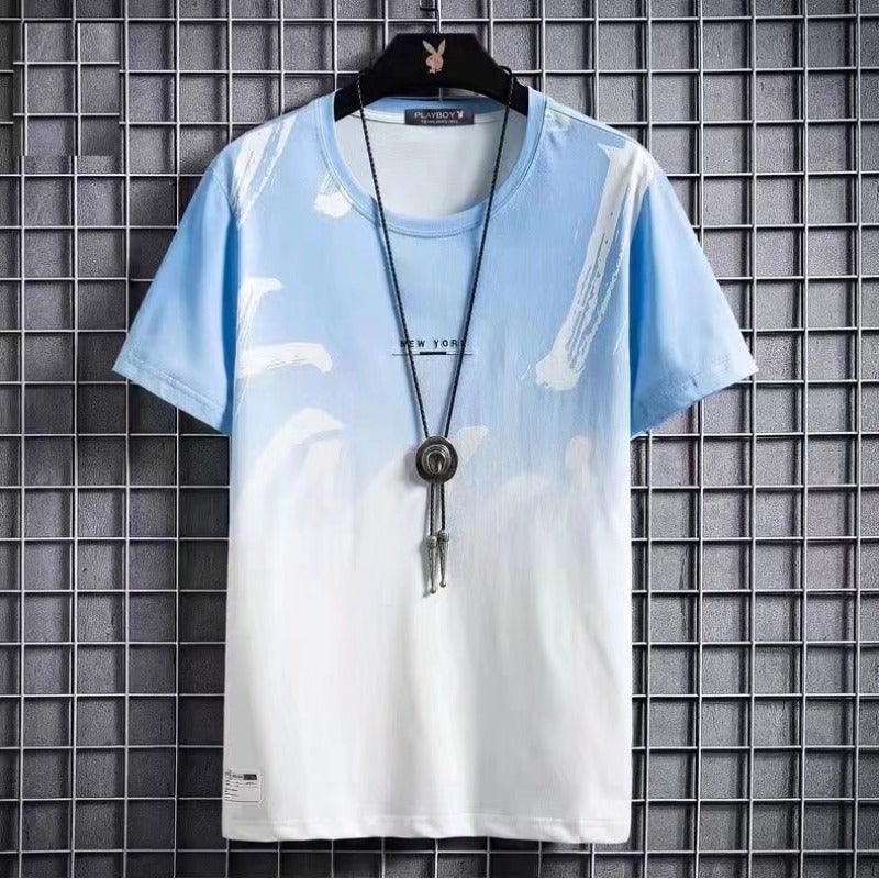 Color Matching Short-sleeved T-shirt Men's All-match Fashionable Brand Crew Neck Gradient Printed T-shirt Lazy Fashion Urban ins Summer - Image 5