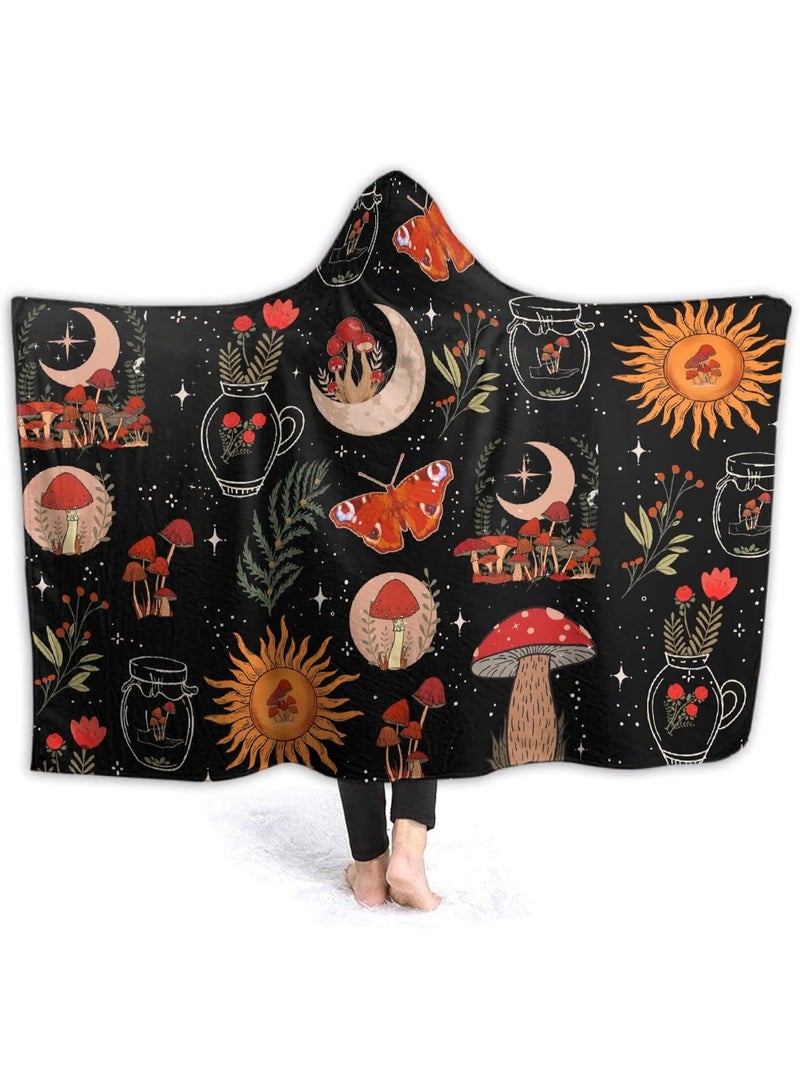 ARTIEMASTER Mushroom Hooded Blanket Mushrooms Gifts for Women Soft Fleece Flannel Mushroom Night Moth Throw Wearable Blanket All Season Plant Blankets for Bed Decorative 60"x50" for Teens - Image 1