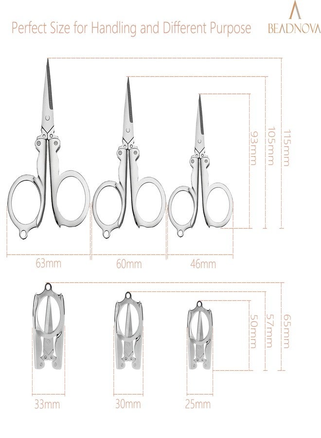 BEADNOVA Folding Scissors with Keychain Stainless Steel Travel Portable Scissors for Craft, Camping, Outdoors (3pcs, Assorted) - Image 2