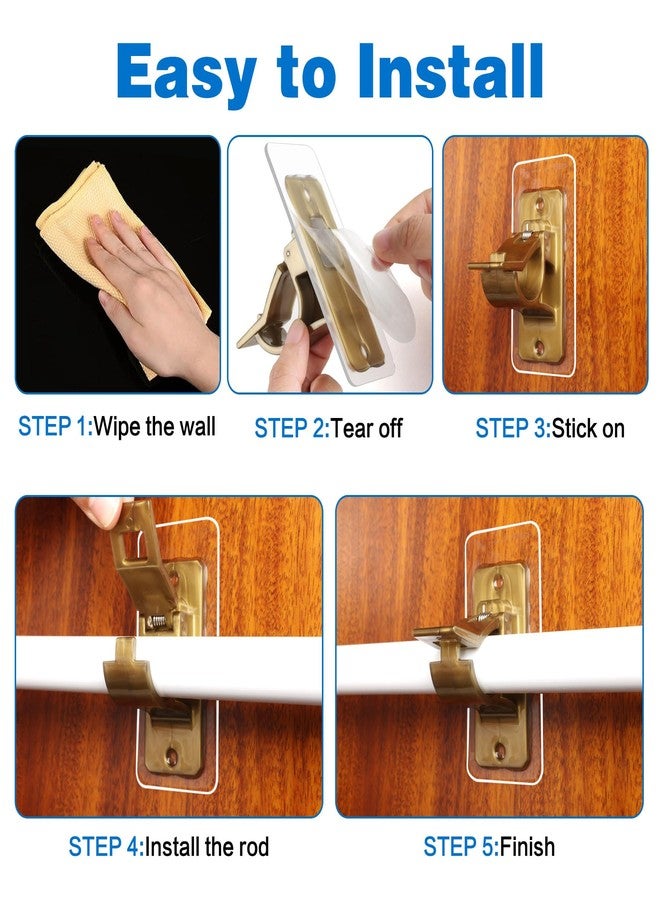 Antimbee 6-Pack No Drill Needed Curtain Rod Holders Brackets, Self Adhesive Rod Holder Hooks, Multipurpose Nail Free Stick on Curtain Rod Hooks-Transparent Rustic Brown - Image 5