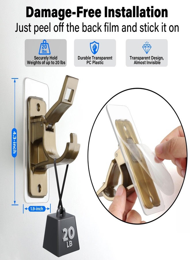 Antimbee 6-Pack No Drill Needed Curtain Rod Holders Brackets, Self Adhesive Rod Holder Hooks, Multipurpose Nail Free Stick on Curtain Rod Hooks-Transparent Rustic Brown - Image 3