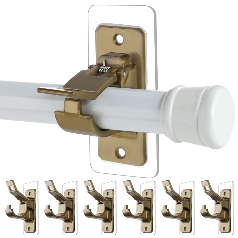 Antimbee 6-Pack No Drill Needed Curtain Rod Holders Brackets, Self Adhesive Rod Holder Hooks, Multipurpose Nail Free Stick on Curtain Rod Hooks-Transparent Rustic Brown - Image 1