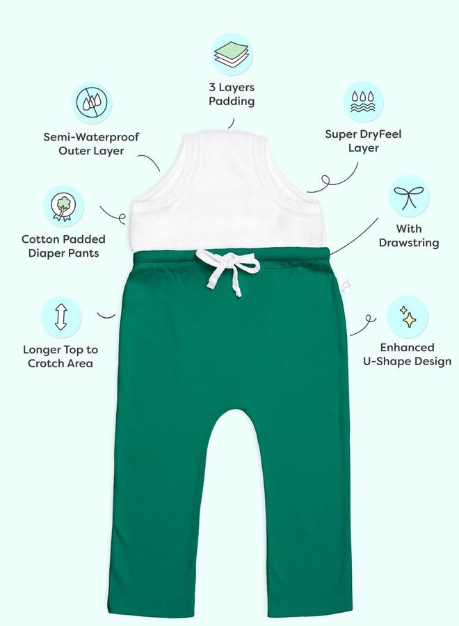 superbottoms Diaper Pants | Cotton Baby Cotton Pants with Attached Padded Underwear | Ideal for Diaper-Free Time, Outings & Potty Training | Unisex Solid Print | 9-12M | Soft Fit Green - Image 3