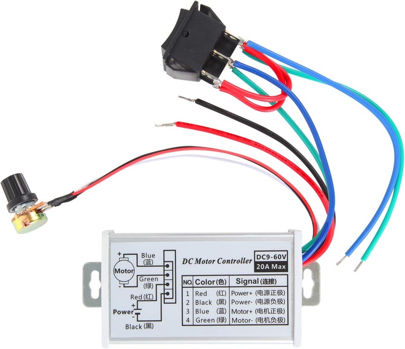 HARMNEE PWM DC Motor Speed Controller, DC 9V-60V & 10A Rated Brush Motor Stepless Speed Controller with Forward-Brake-Reverse Switch & Ajustable Potentiometer - Image 1