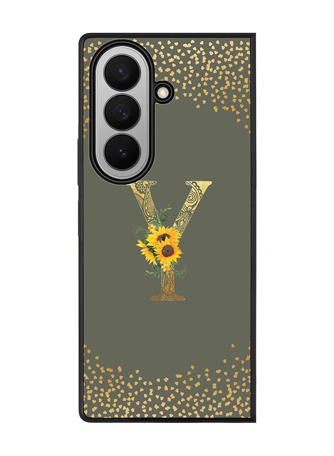 Stylizedd For Samsung Galaxy Z Fold7 Case,Slim fit Camera Protection, Shockproof Thin Phone cover  - Custom Floral Monogram - Y  (Olive Green )