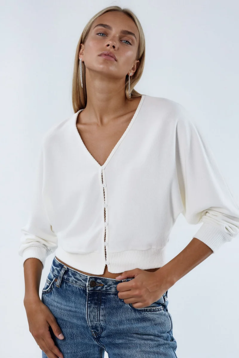 Busem BUSEM V-Neck Ribbed Crop Cardigan