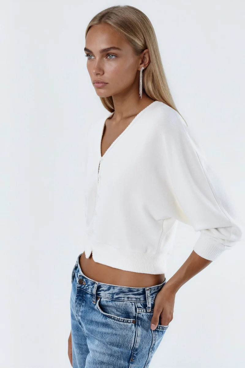 Busem BUSEM V-Neck Ribbed Crop Cardigan