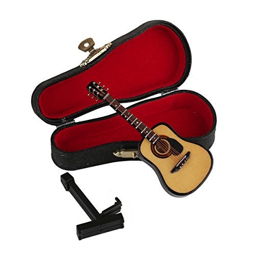 Dselvgvu Wooden Miniature Guitar with Stand and Case Mini Musical Instrument Acoustic Guitar Replica Collectible Figurines Model Home Decoration Display Ornament (Wood Color, 3.93"x1.42"x0.56") - Image 4