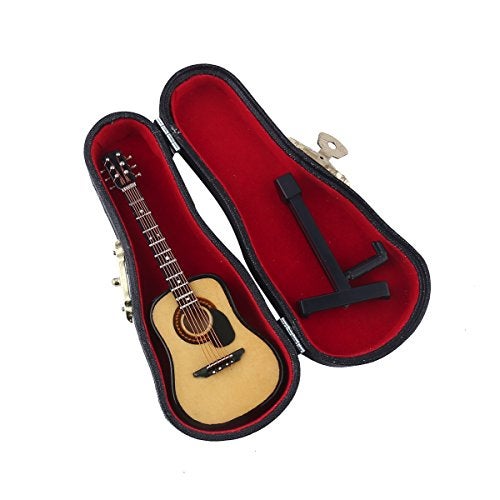 Dselvgvu Wooden Miniature Guitar with Stand and Case Mini Musical Instrument Acoustic Guitar Replica Collectible Figurines Model Home Decoration Display Ornament (Wood Color, 3.93"x1.42"x0.56") - Image 3