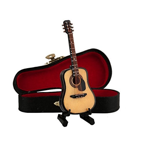 Dselvgvu Wooden Miniature Guitar with Stand and Case Mini Musical Instrument Acoustic Guitar Replica Collectible Figurines Model Home Decoration Display Ornament (Wood Color, 3.93"x1.42"x0.56") - Image 5