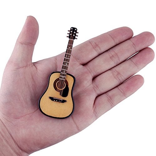 Dselvgvu Wooden Miniature Guitar with Stand and Case Mini Musical Instrument Acoustic Guitar Replica Collectible Figurines Model Home Decoration Display Ornament (Wood Color, 3.93"x1.42"x0.56") - Image 2