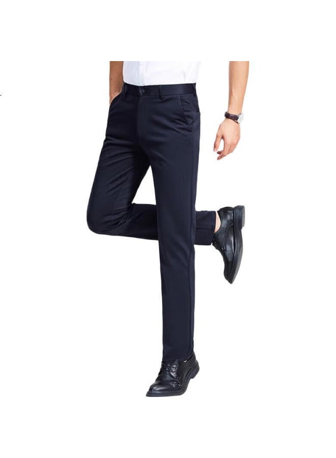 Romon Casual Pants For Men, High-Stretch Dress Pants With Plaid Pattern, Business Professional Trousers, Navy Blue, Size 30 - Image 1