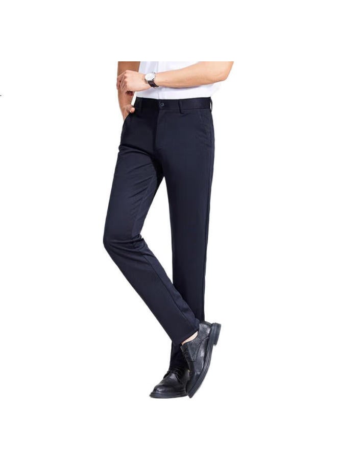 Romon Casual Pants For Men, High-Stretch Dress Pants With Plaid Pattern, Business Professional Trousers, Navy Blue, Size 30 - Image 3