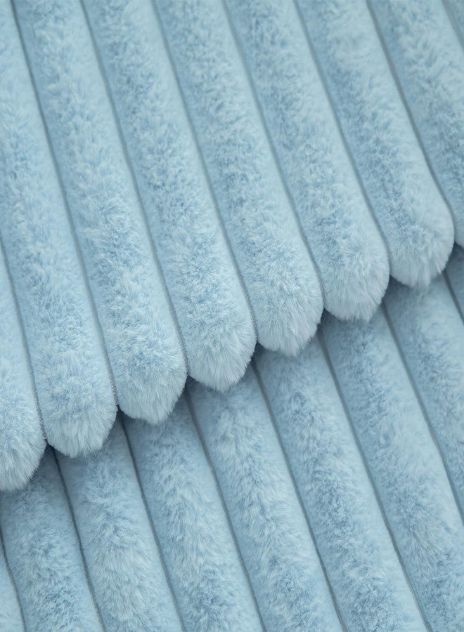 MANDIOO Pack of 2 Decorative Throw Pillow Covers Faux Fur Striped Plush Soft Cushion Covers Pillow Cases Bedroom Living Room Sofa Home 18x18 Inch Light Blue - Image 2