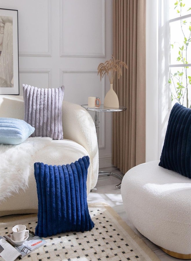 MANDIOO Pack of 2 Decorative Throw Pillow Covers Faux Fur Striped Plush Soft Cushion Covers Pillow Cases Bedroom Living Room Sofa Home 18x18 Inch Light Blue - Image 5