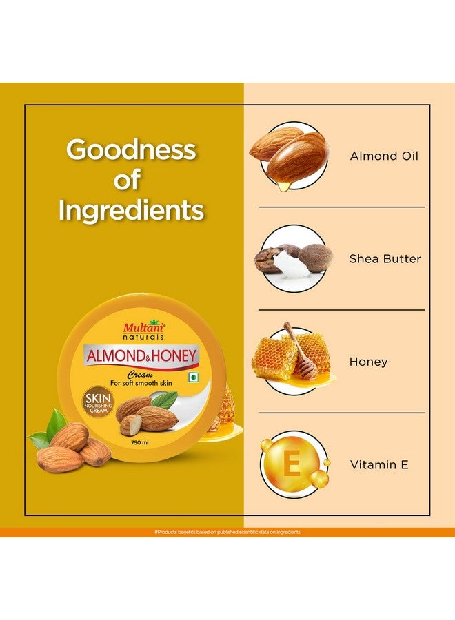 Multani Naturals Almond & Honey Cream | Deep Nourishing Hands & Body | Skin Cream with Natural Sunscreen For Glowing Skin | Protects for Dryness & Retains Natural Moisture 750 Ml - Image 3