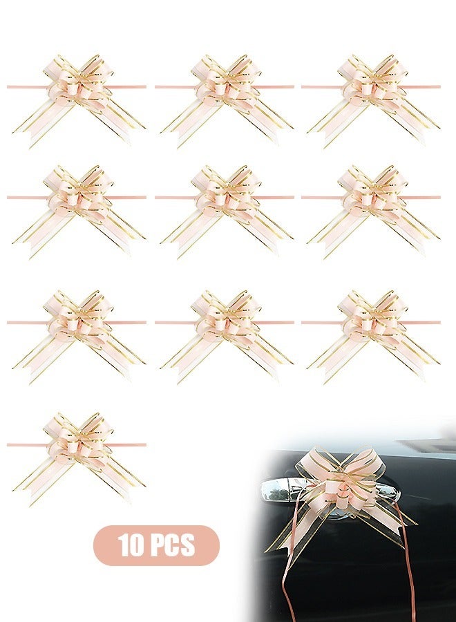 10 Pcs Pull Bow Wrapping, chiffon and plastic Large Organza Ribbon Pull Bows, 6 Inches Ribbon Bow for Wrap Box or Floral Decoration (Pink) - Image 1