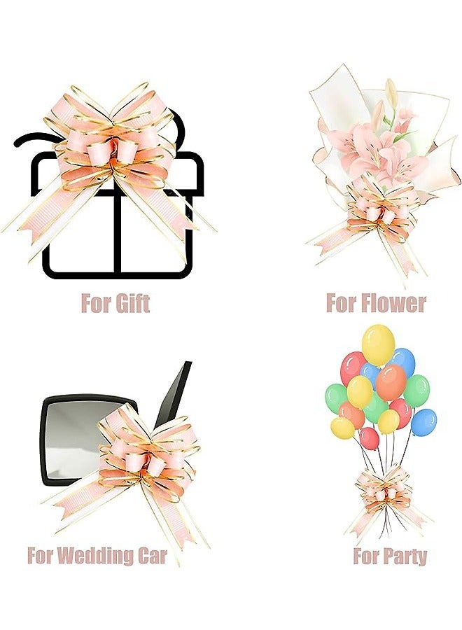 10 Pcs Pull Bow Wrapping, chiffon and plastic Large Organza Ribbon Pull Bows, 6 Inches Ribbon Bow for Wrap Box or Floral Decoration (Pink) - Image 3