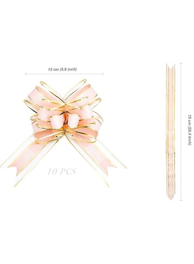 10 Pcs Pull Bow Wrapping, chiffon and plastic Large Organza Ribbon Pull Bows, 6 Inches Ribbon Bow for Wrap Box or Floral Decoration (Pink) - Image 2